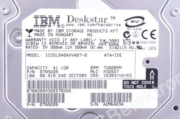 IC35L040AVVA07-0 IBM 3.5" 40GB ATA/IDE